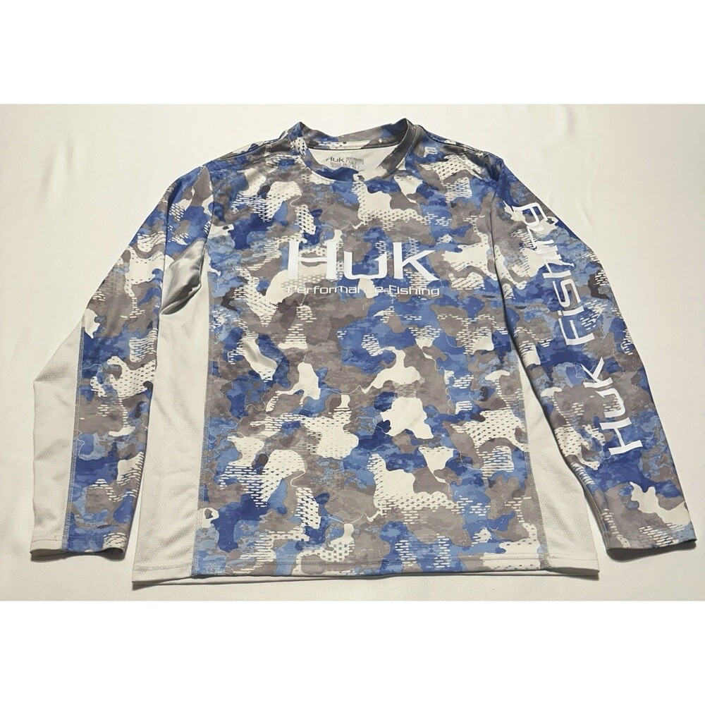 HUK Performance Fishing Shirt Men's Small Camo Long Sleeve Lightweight Gorp READ